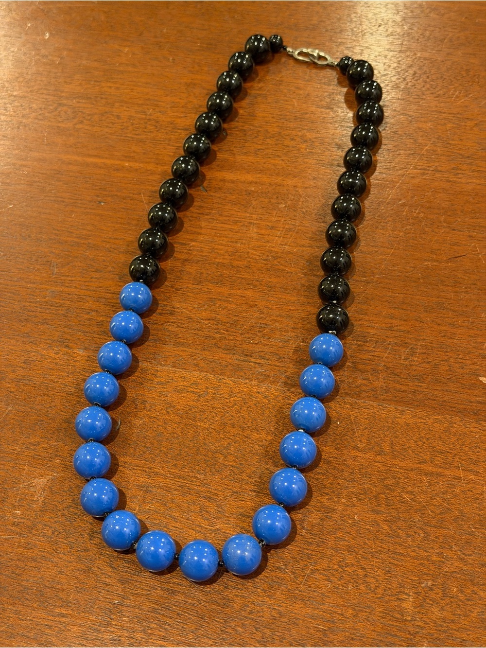 Blue and Black Bead Strand Necklace - Vintage